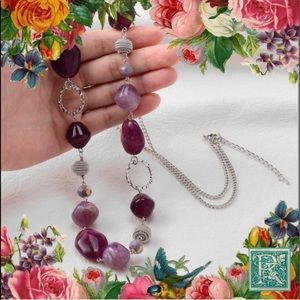 NWOT Purple and silver tone Long Beaded Necklace​